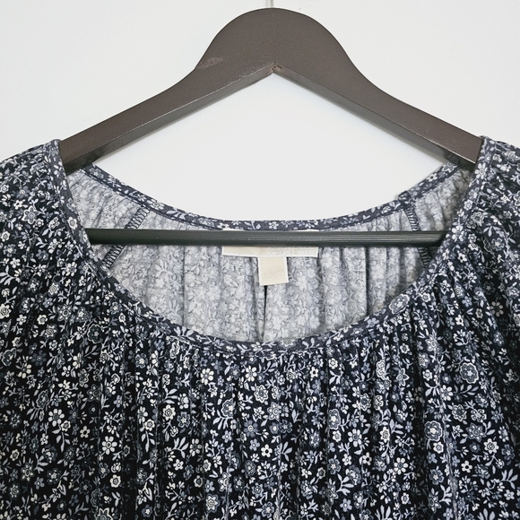 Michael Michael Kors Women's 1X Blue Floral  Scoop Neck Peasant Blouse - Picture 7 of 9
